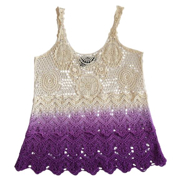 INC Crochet Tank Top Cream Purple Ombre Lace Boho Festival Size S - Picture 5 of 5